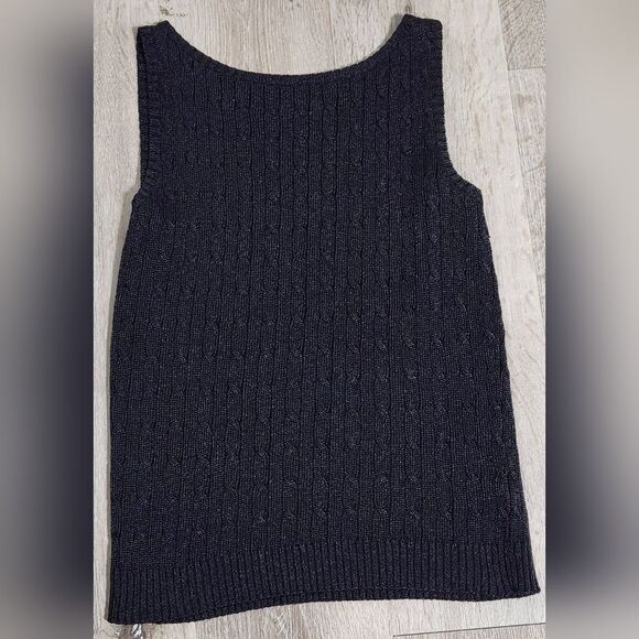 Lauren Ralph Lauren  Black labe Metallic Cable-Knit Sleeveless Sweater size M - Picture 7 of 10